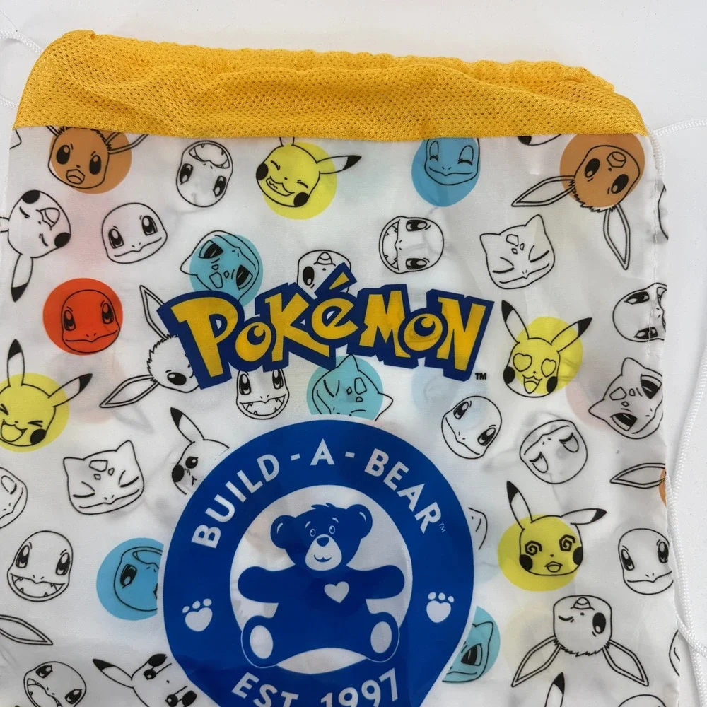 Build-A-Bear Pokemon Drawstring Bag Kids White Pikachu Eevee Cinch Sack